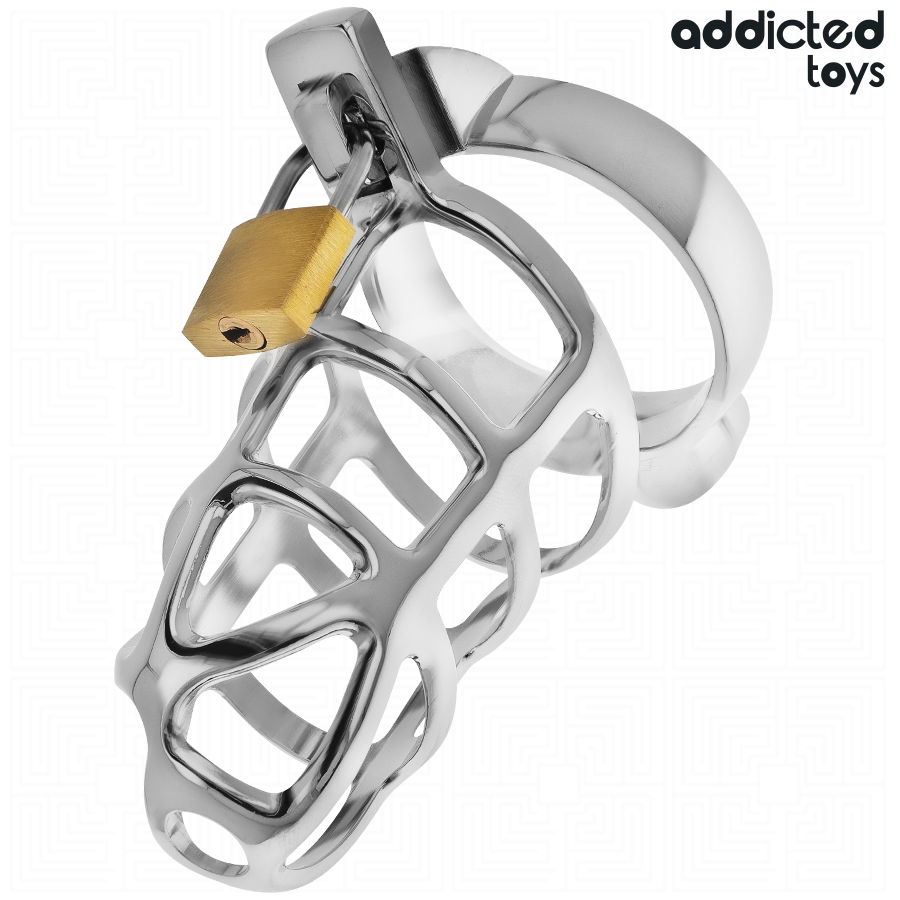 ADDICTED TOYS LOCKED - SILVER LOCK PENIS CAGE METAL SIZE M - Image 2