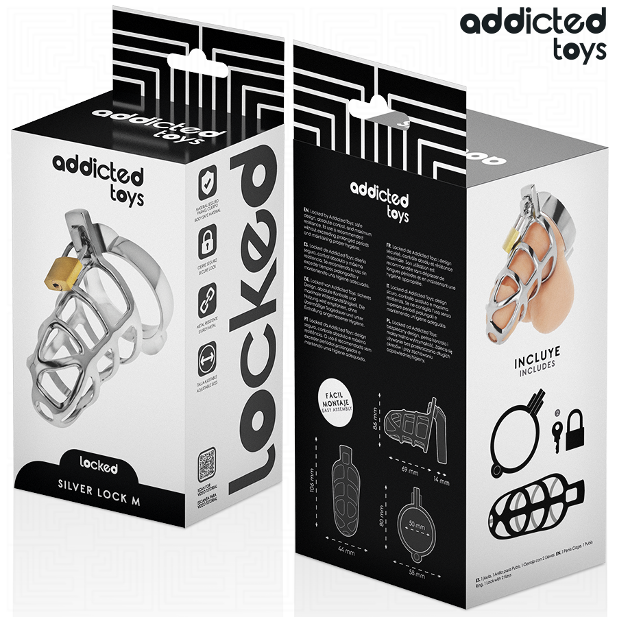 ADDICTED TOYS LOCKED - SILVER LOCK PENIS CAGE METAL SIZE M - Image 6