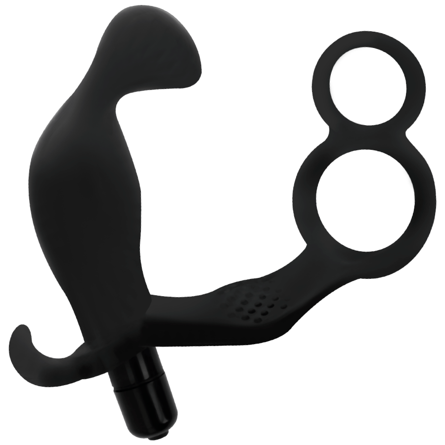 ADDICTED TOYS - ANAL PLUG WITH DOUBLE PENIS RING AND TESTICLES BLACK - Image 3